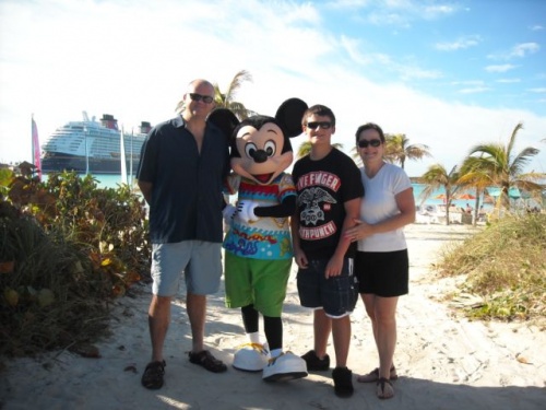 Guests with Mickey Mouse on Castaway Cay