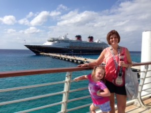 Pam and Mallory in Cozumel in front of the beautiful Disney Wonder!