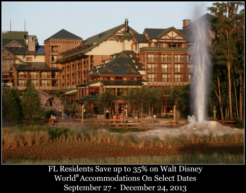 New Disney Discount Florida Residents Save up to 35% on Walt Disney World Resorts September 27 –  December 24, 2013