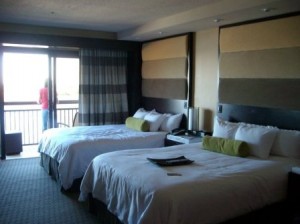 Guest room in 2010.  Note the duvets and wall headboard.  