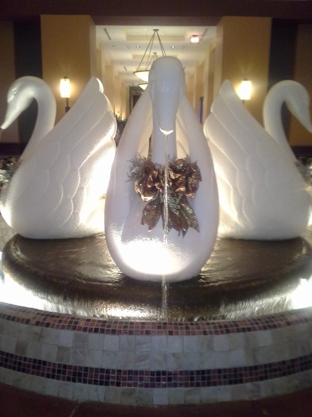 Swans decorated for the holiday