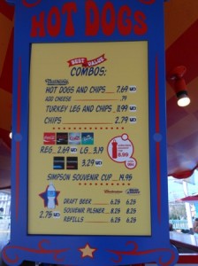 Universal Orlando Hot Dog Menu January 2014