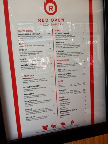 Red Oven Pizza Bakery Menu June 2014