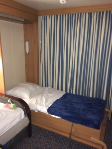 The wall pull down berth is an excellent bed for a child in your stateroom.