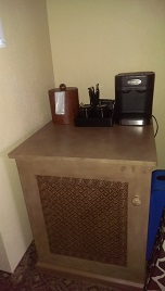 Mini-fridge and coffee maker Mini-fridge and coffee maker