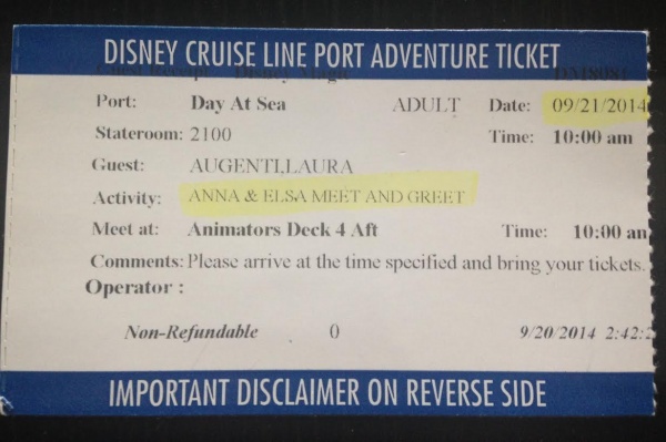 My Ticket for Meet & Greet with Anna & Elsa!
