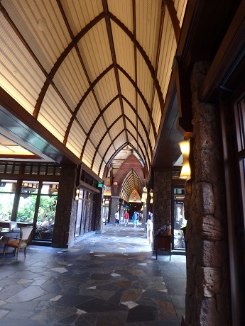 Lobby ceiling shaped like a canoe