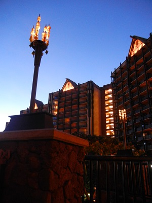 Nighttime at Aulani-see the arches at the top of each building