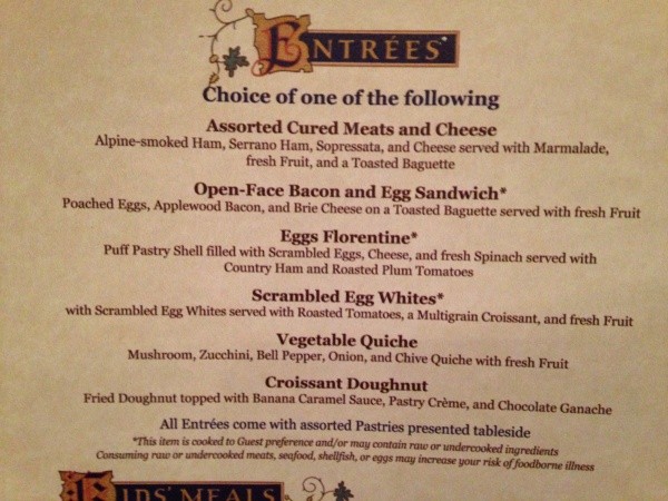 Be Our Guest breakfast adult entrees