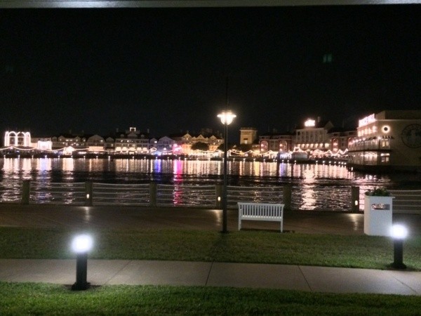 Looking across the lake at the BoardWalk from our room at the Yacht Club Resort.