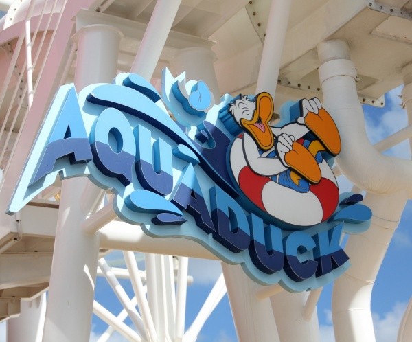 Donald's expression says it all. The AquaDuck is laugh out loud fun on this water coaster with awesome views.