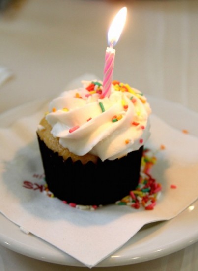 Make a wish! A complimentary birthday cupcake at Walt Disney World.