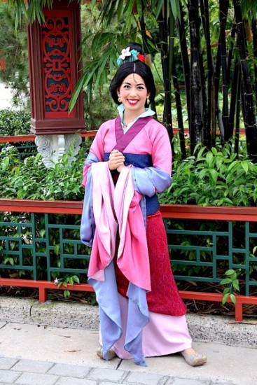 Mulan, a great heroine and warrior, appears in Epcot's China Pavilion in the China Formal Gardens.