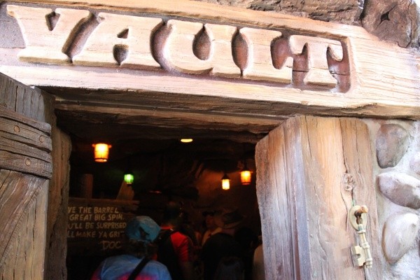 Entering the Vault of the Seven Dwarfs Mine Train. Disney even thought of hanging the Vault Key on the Door.