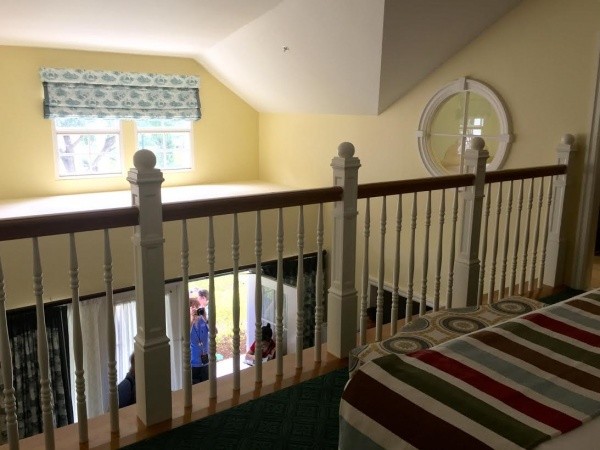 Loft railing Railing in bedroom over looking living space. Take note of the dramatic vaulted ceiling!