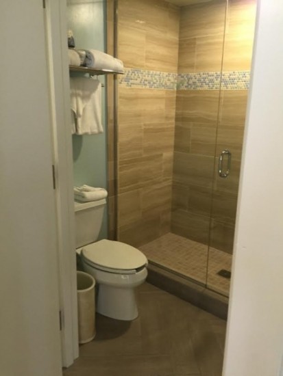 bathroom Large stand up shower with beautiful tile work.