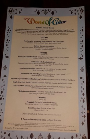 Carthay Circle Restaurant World of Color Autumn Menu Nov 2015