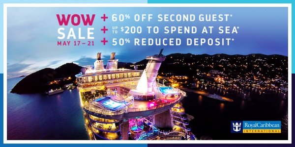 Royal Caribbean Wow Sale – 60% off Second Guest up to $200 To Spend at Sea