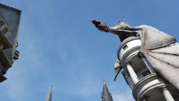 The fire breathing dragon atop Gringott's Bank