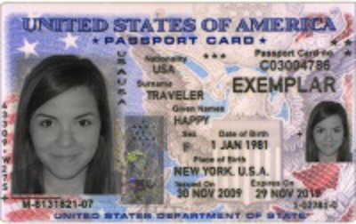 Passport card U.S. passport card not valid for international flights