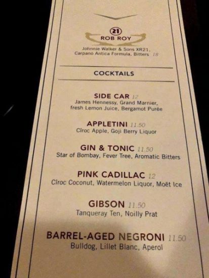Cadillac Lounge Menu 2