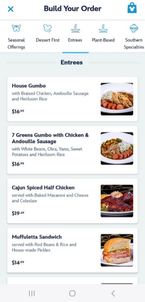 Disneyland Mobile Order build your order