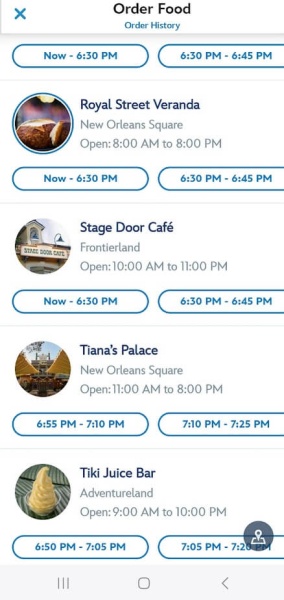 Disneyland mobile order choices