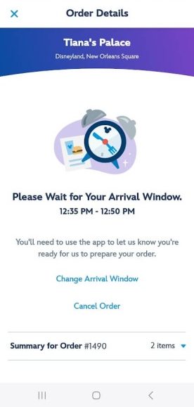 Disneyland mobile order check-in