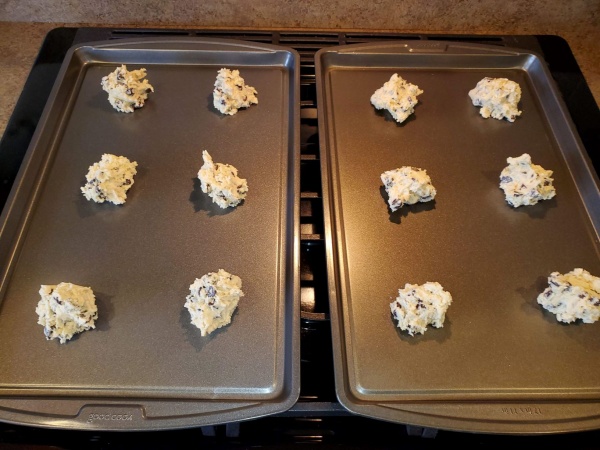 First Batch - six on each sheet First Batch of cookies prior to baking