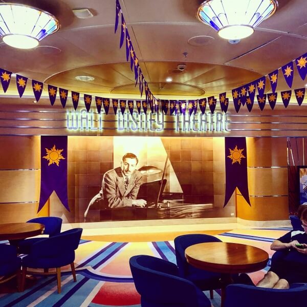 Walt Disney Theatre Tangled the Musical Disney Magic DCL Walt Disney Theatre on the Disney Magic decorated for Tangled The Musical