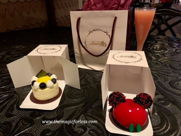 Amorette's with drink Dining options at Disney Springs Amorette's Cakes and Drinks Dining options at Disney Springs