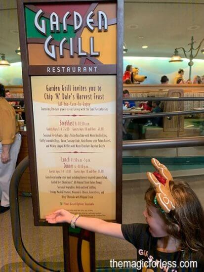 Menu outside of the Garden Grill restaurant In Epcot