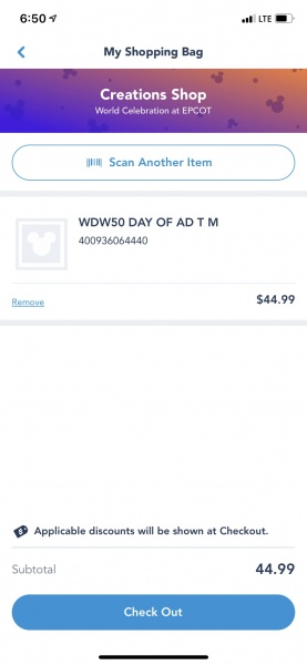 WDW App-Item Scanned and ready to pay Skip the Checkout Line