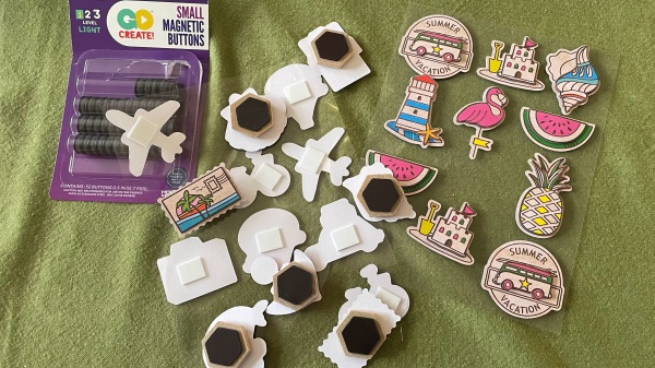 You can make magnets with stickers from the Dollar Store