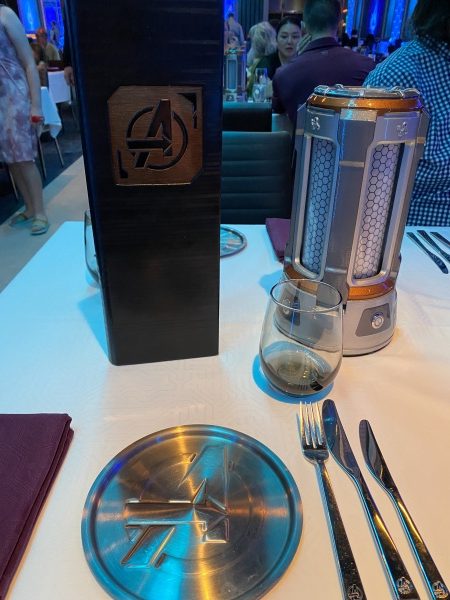 Dinner setting at The World of Marvel including Quantum Core, Disney WISH