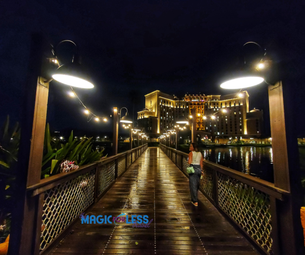 Woman walking at Disney's Coronado Springs at night
