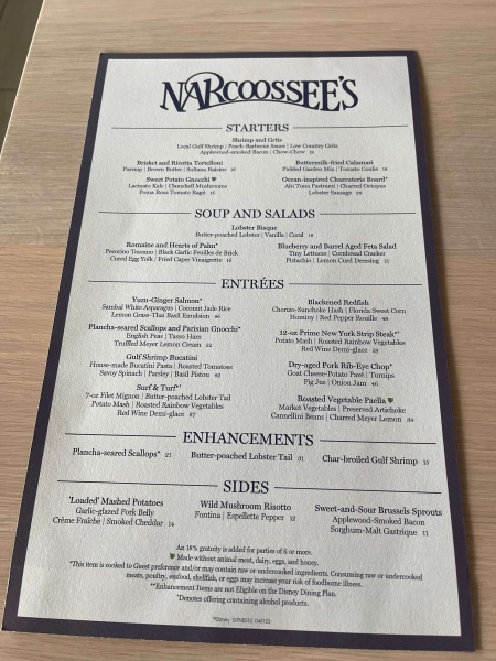 Narcoossee's menu