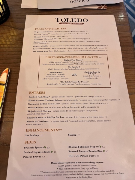 Toledo Menu
