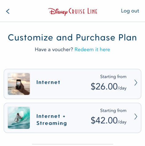 Screenshot of Disney Cruise Line Internet Packages