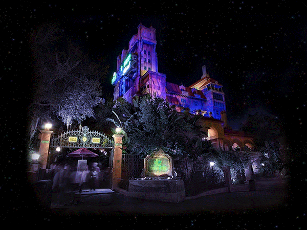 The Twilight Zone Tower of Terror at night
