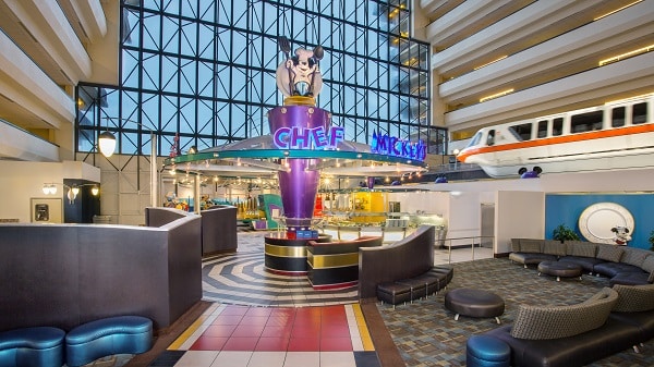 Chef Mickey‘s Character Dining a table service restaurant at Disney’s Contemporary resort