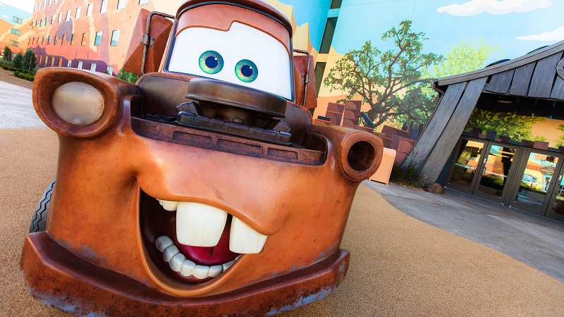 Tow Mater in Cars Radiator Springs section of Disney's Art of Animation Resort