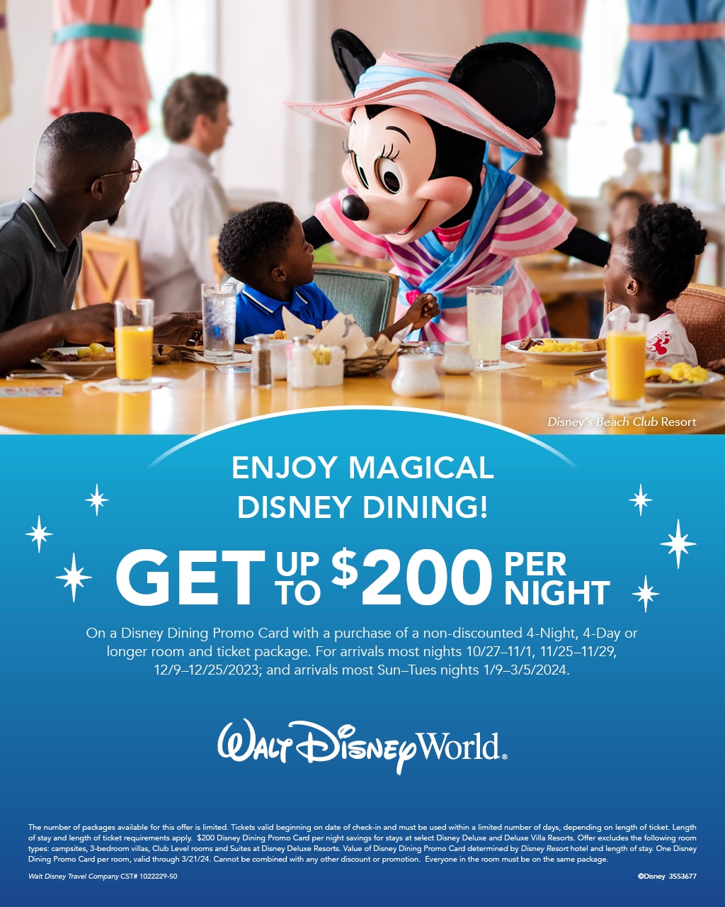 Walt Disney World Resort Disney Dining Promo Card Package Offer