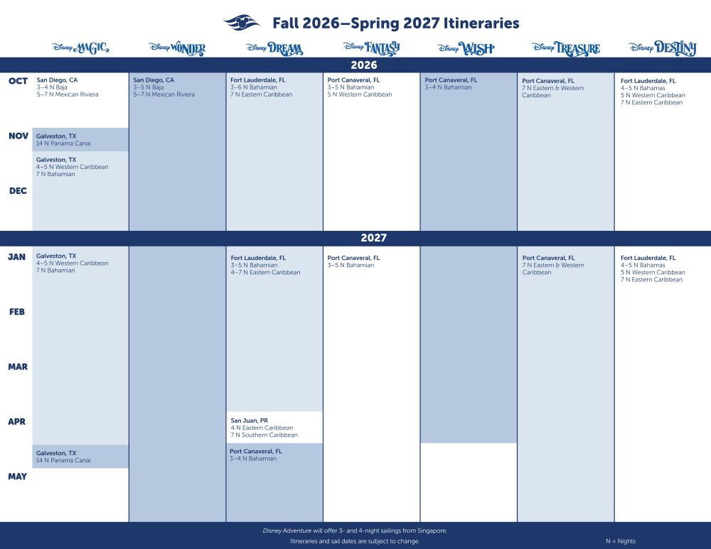 Disney Cruise Line Fall 2026 and Spring 2026