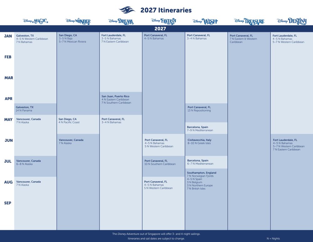 Disney Cruise Line Summer 2027 Itineraries