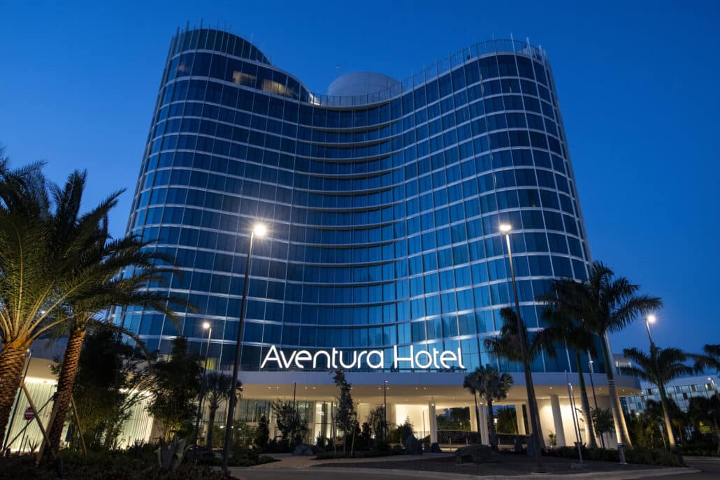 Aventura Hotel at night